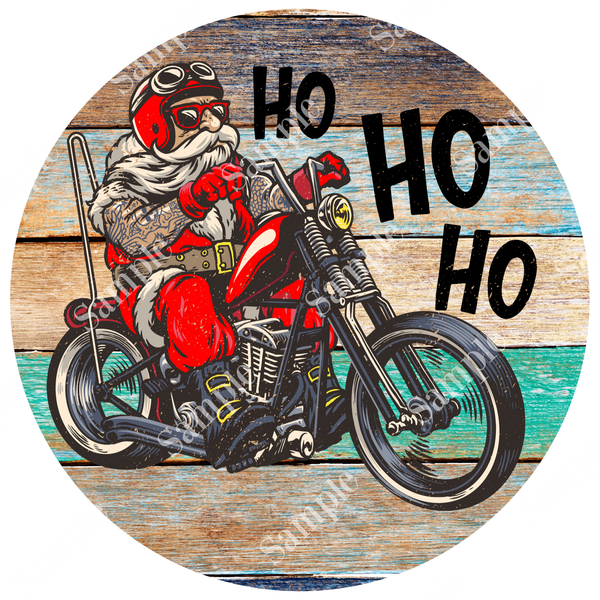 Motorcycle Santa Christmas Wreath Sign, Christmas Decor, Door Hanger, Wreath Sign