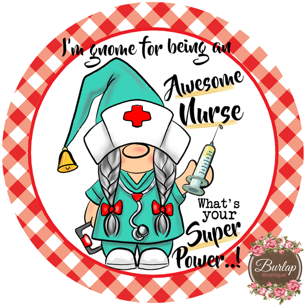 Medical Nurse Gnome Sign, Wreath Supplies, Wreath Attachment, Door Hanger, Wreath Sign