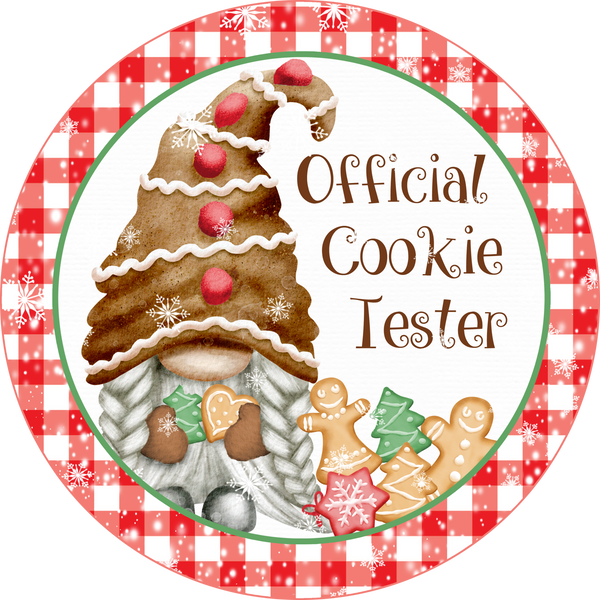 Official Cookie Tester  Gingerbread Gnome Christmas Sign, Wreath Supplies, Wreath Attachment, Door Hanger, Wreath Sign