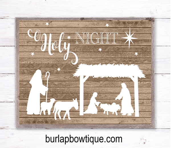 O Holy Night Nativity Christmas Sign, Wreath Sign Attachment, Rustic Sign, Farmhouse Decor