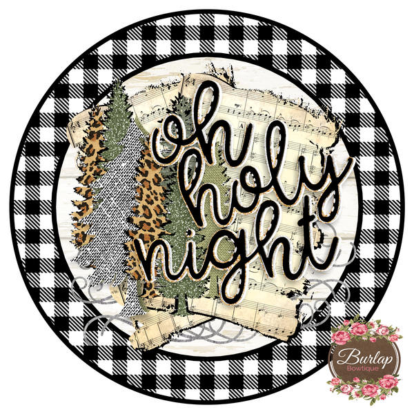 Oh Holy Night Music Christmas Sign, Wreath Supplies, Wreath Attachment, Door Hanger, Wreath Sign