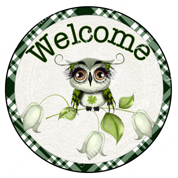Welcome Owl St. Patrick's Day Sign, Shamrock Sign, Irish Door Hanger, Wreath Sign