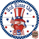 Gold Bless the USA Gnome Patriotic Sign, Summer Sign, Wreath Supplies, Wreath Attachment, Wreath Center