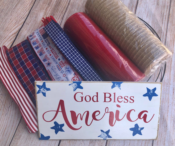 God Bless America Patriotic Wreath Kit, Rustic Farmhouse Wreath Kit, Wreath Supplies