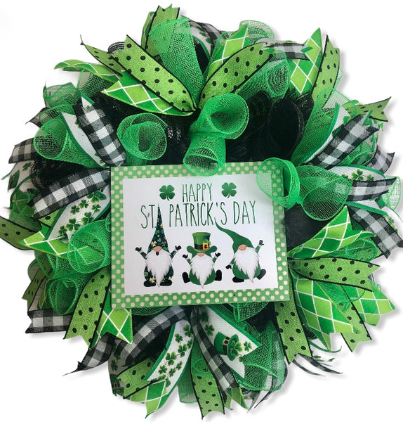 Happy St. Patrick's Day Gnome Wreath, St. Patrick's Day Decor, Door Hanger, Farmhouse Decor