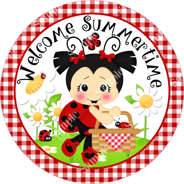 Welcome Summertime Ladybug Sign, Wreath Supplies, Wreath Attachment, Door Hanger, Wreath Sign