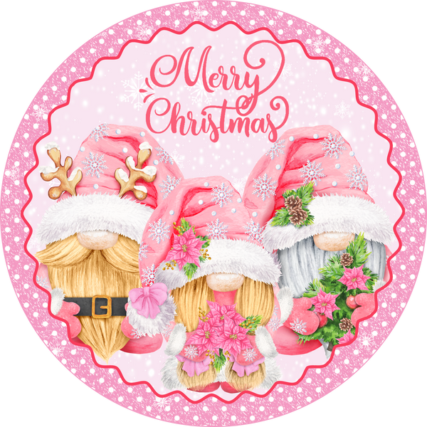 Merry Christmas Pink Gnomes Winter Christmas Sign, Christmas Decor, Door Hanger, Wreath Sign