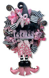 Adorable Pink Witch Wreath, Halloween Wreath, Designer Wreath, Halloween Decor