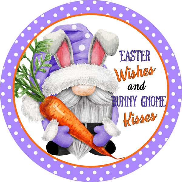 Easter Wishes Spring Bunny Gnome Sign, Spring Sign, Door Hanger, Wreath Sign