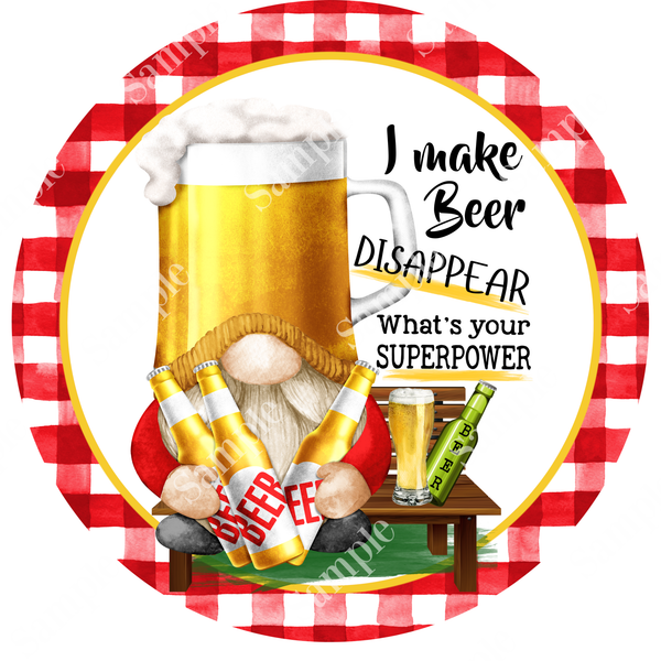 Beer Drinking Gnome Sign, Wreath Supplies, Wreath Attachment, Door Hanger, Wreath Sign