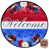 Welcome Floral Patriotic Sign, Summer Sign, Wreath Supplies, Wreath Attachment, Wreath Center