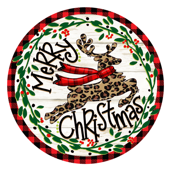 Merry Christmas Leopard Reindeer Sign, Wreath Supplies, Wreath Attachment, Door Hanger, Wreath Sign