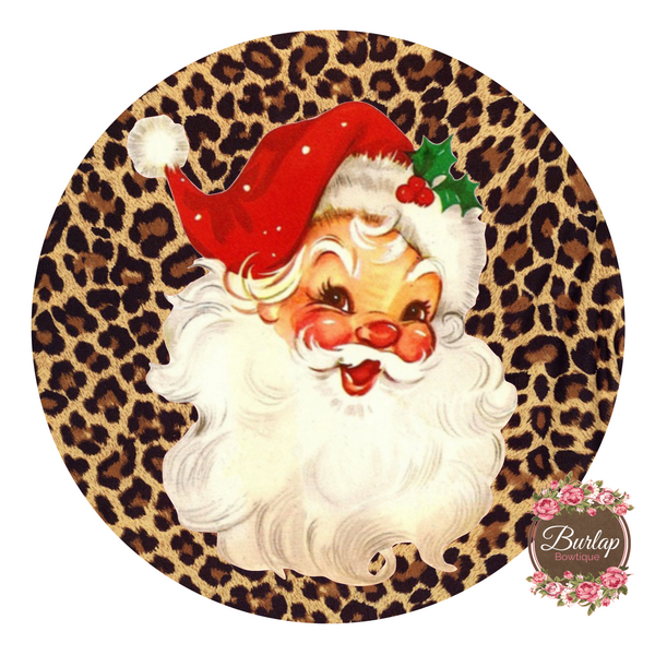 Jolly Vintage Santa Sign Leopard, Wreath Supplies, Wreath Attachment, Door Hanger, Wreath Sign