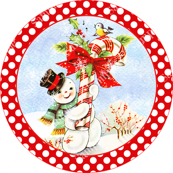 Vintage Snowman Candy Cane Winter Christmas Sign, Wreath Supplies, Wreath Attachment, Door Hanger, Wreath Sign