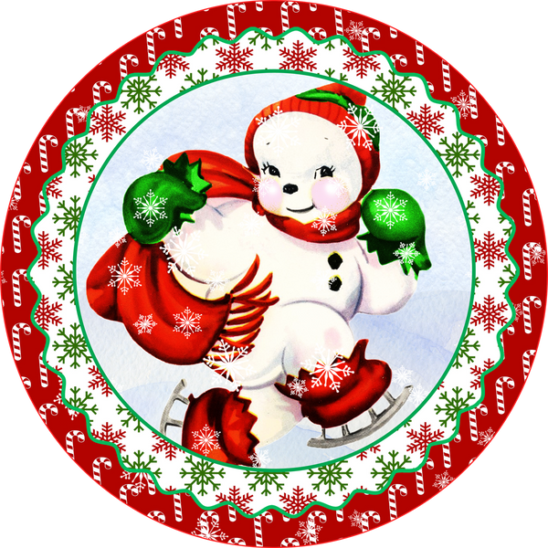 Vintage Snowman Skating Winter Christmas Sign, Wreath Supplies, Wreath Attachment, Door Hanger, Wreath Sign