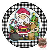 Santa and Reindeer Christmas Sign, Wreath Supplies, Wreath Attachment, Door Hanger, Wreath Sign