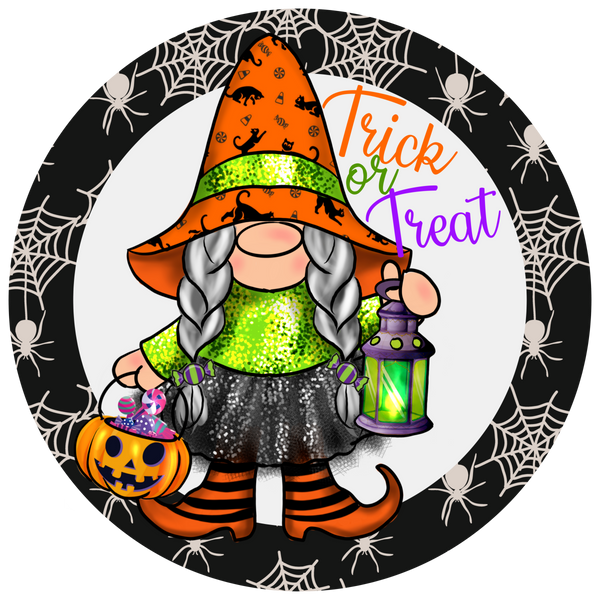 Trick or Treat Gnome Witch Halloween Sign, Wreath Supplies, Wreath Attachment, Door Hanger, Wreath Sign