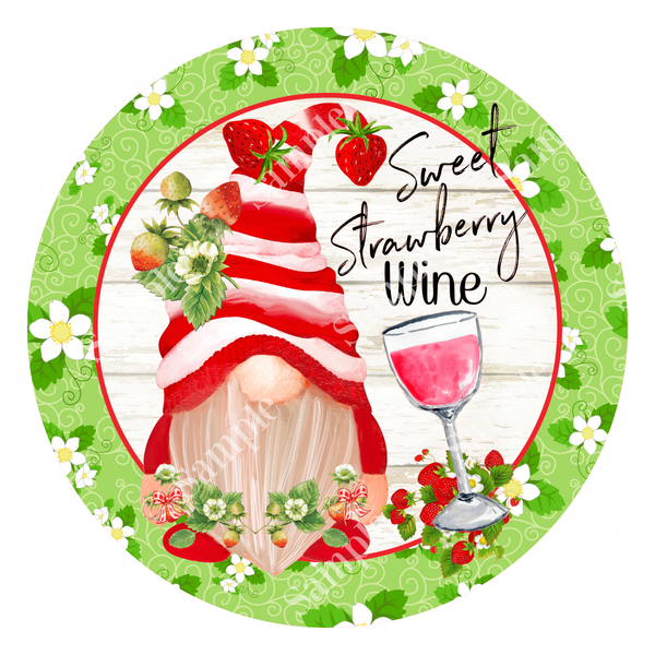 Sweet Strawberry Wine Gnome Spring Sign, Door Hanger, Wreath Sign, Tray Decor, Spring decor