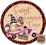 Sweet Summertime Chocolate Ice Cream Gnome Truck Sign, Summer Sign, Wreath Supplies, Wreath Attachment