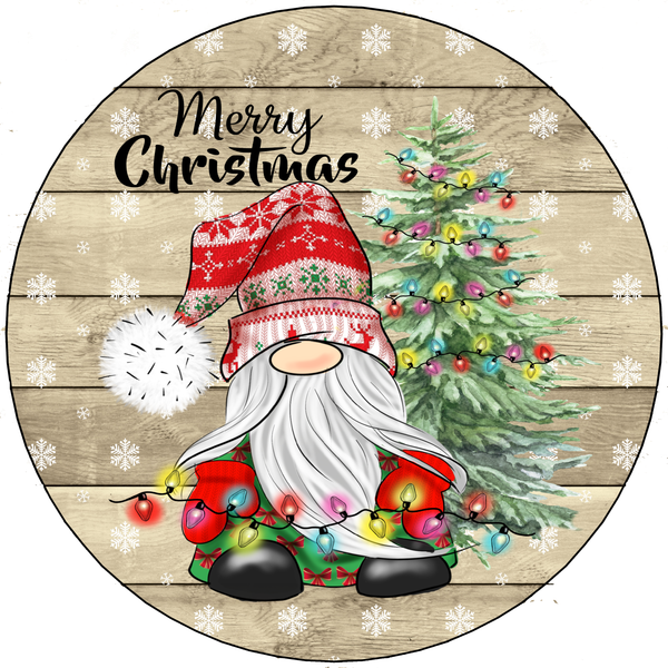 Merry Christmas Santa Gnome Holiday Sign, Wreath Sign Attachment, Rustic Sign, Farmhouse Decor