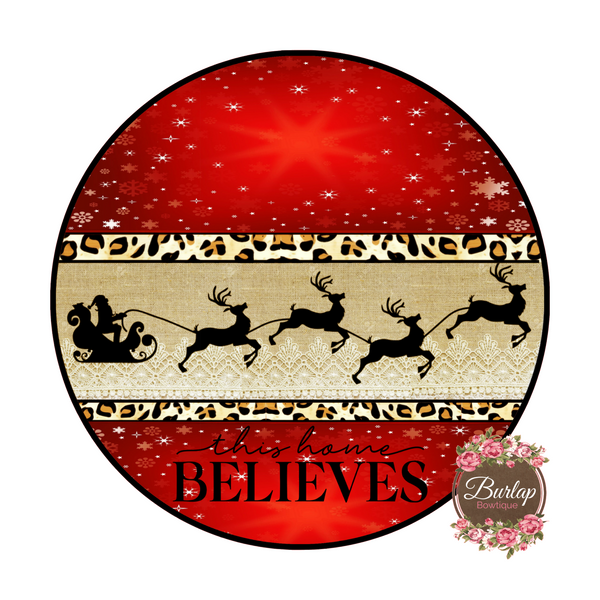 Believe Santa Sleigh Christmas Winter Sign, Wreath Supplies, Wreath Attachment, Door Hanger, Wreath Sign