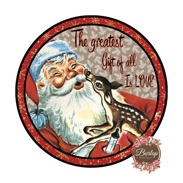 Rustic Santa Deer Christmas Winter Sign, Wreath Supplies, Wreath Attachment, Door Hanger, Wreath Sign