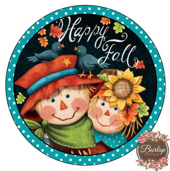 Happy Fall Scarecrow Couple Sign, Wreath Supplies, Wreath Attachment, Door Hanger, Wreath Sign