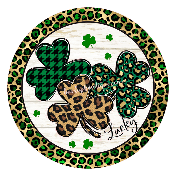 St. Patrick's Day Sign, Leopard Shamrock Sign, Irish Door Hanger, Wreath Sign