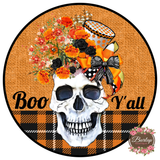 Boo Y'all Skull Halloween Sign, Wreath Supplies, Wreath Attachment, Door Hanger, Wreath Sign