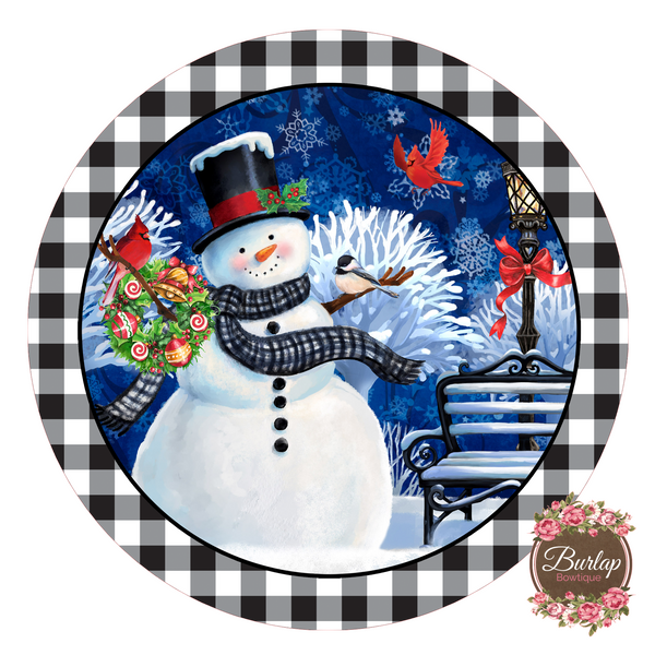 Winter Christmas Snowman Cardinal Sign, Wreath Supplies, Wreath Attachment, Door Hanger, Wreath Sign