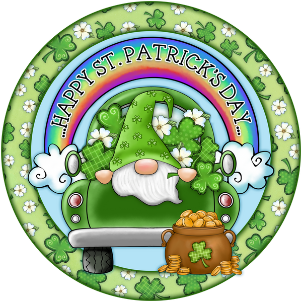 Happy St. Patrick's Day Gnome Truck Sign, Shamrock Sign, Irish Door Hanger, Wreath Sign