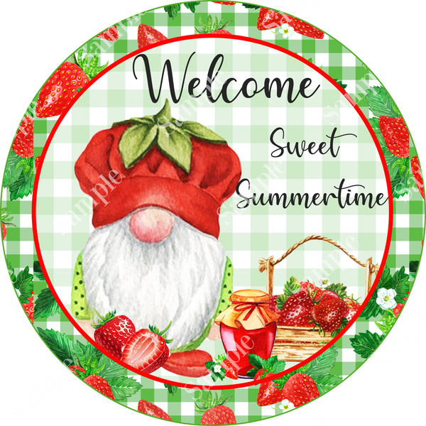Welcome Sweet Summer Strawberry Gnome Sign, Wreath Supplies, Door Hanger, Wreath Sign