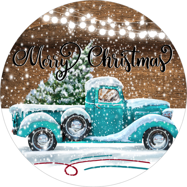 Vintage Teal Truck Winter Christmas Sign, Christmas Decor, Door Hanger, Wreath Sign