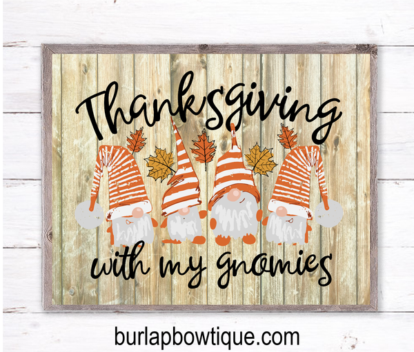 Thanksgiving with Gnomies Fall Sign, Wreath Sign Attachment, Rustic Sign, Farmhouse Decor