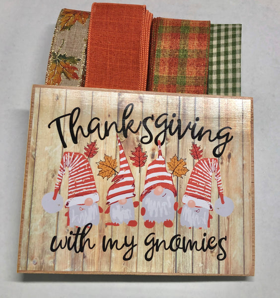 Thanksgiving Gnomies Fall Sign and Ribbon Kit, Thanksgiving Wreath Kit, Wreath Supplies