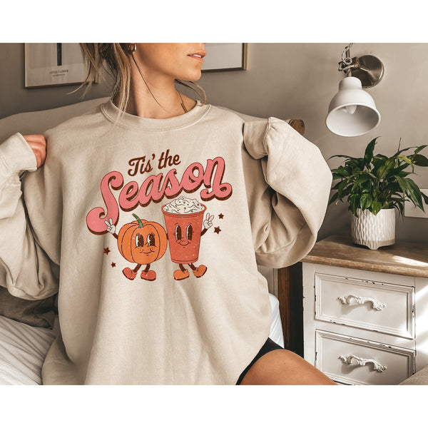 Fall Pumpkin Spice Sweatshirt, Tis the Season Coffee Retro Sweatshirt, Coffee Shirt