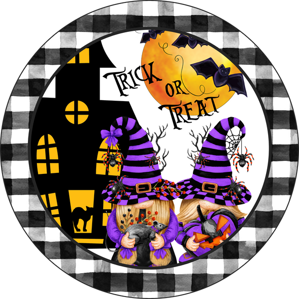 Trick or Treat Gnome Halloween Sign, Wreath Supplies, Wreath Attachment, Door Hanger, Wreath Sign