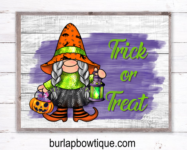 Trick or Treat Gnome Halloween Sign, Wreath Sign Attachment, Halloween Sign