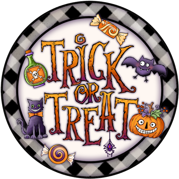 Trick or Treat Halloween Sign, Wreath Supplies, Wreath Attachment, Door Hanger, Wreath Sign