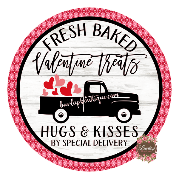 Valentine Treats Vintage Truck Love Sign, Valentine Decorations, Door Hanger, Wreath Sign