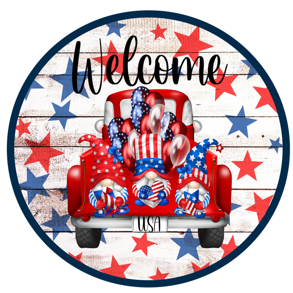 Welcome Gnome Patriotic Sign, Summer Sign, Wreath Supplies, Wreath Attachment