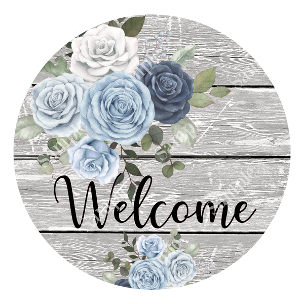 Welcome Dusty Blue Floral Sign, Farmhouse Sign, Door Hanger, Wreath Sign