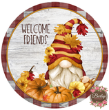 Welcome Friends Fall Gnome Sign, Wreath Supplies, Wreath Attachment, Door Hanger, Wreath Sign