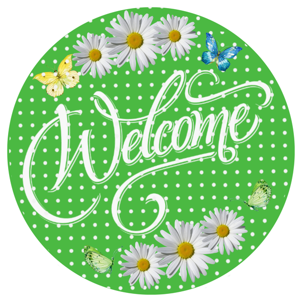 Welcome Daisy Green Sign, Door Hanger, Spring Decor, Wreath Supplies