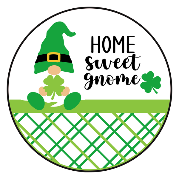 Gnome Sweet Gnome St. Patrick's Day Sign, Shamrock Sign, Irish Door Hanger, Wreath Sign