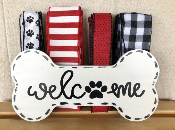 Welcome DOG Sign and Ribbon Kit, Everyday Pet Lover Wreath Kit, Wreath Supplies