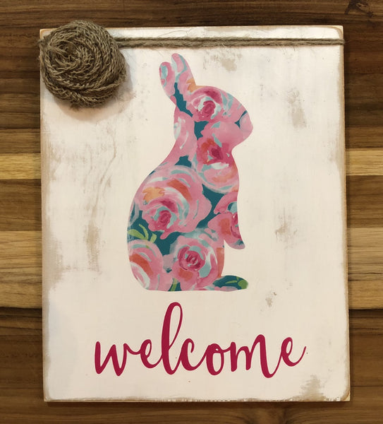 Easter Bunny Sign, Wreath Attachment, Welcome Sign, Rustic Sign