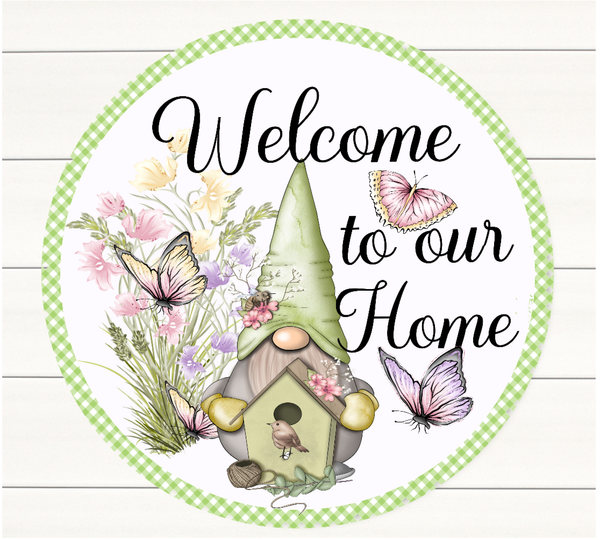 Spring Gnome Sign,  Welcome To Our Home Sign, Wreath Sign Attachment, Rustic Sign