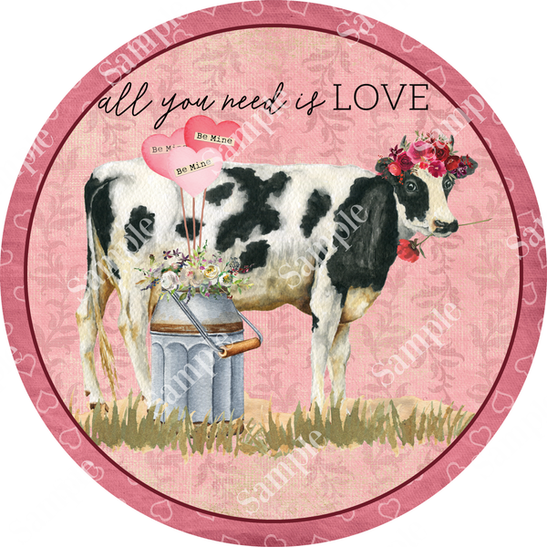 All You Need is Love Cow Valentine Sign, Valentine Decorations, Door Hanger, Wreath Sign