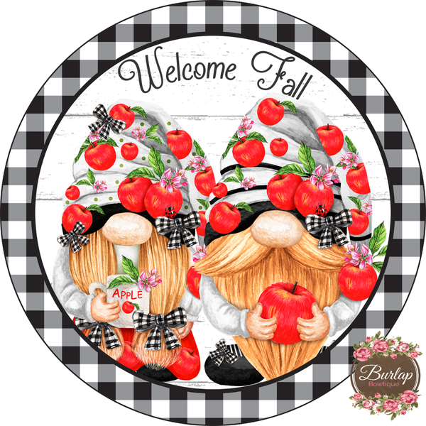 Welcome Fall Apple Gnome Sign, Wreath Supplies, Wreath Attachment, Door Hanger, Wreath Sign